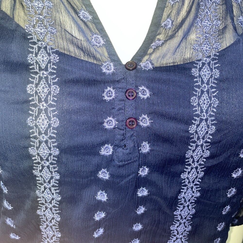 Olive And Oak Womens Blouse‎ 1X Blue Half Sleeve Lined Peasant Boho Festival Top - Picture 8 of 11